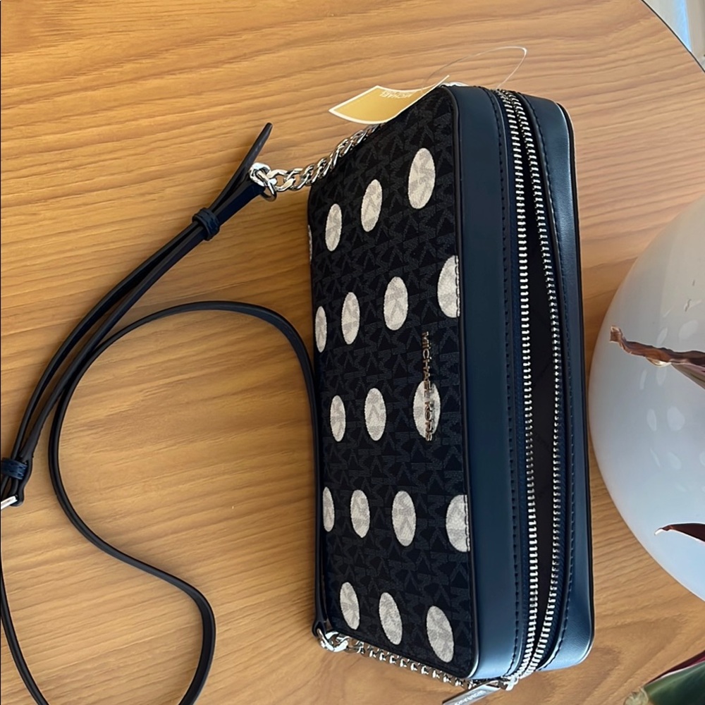 Michael Kors Navy & Silver Crossbody Bag with Polka Dot Design - Picture 4 of 12